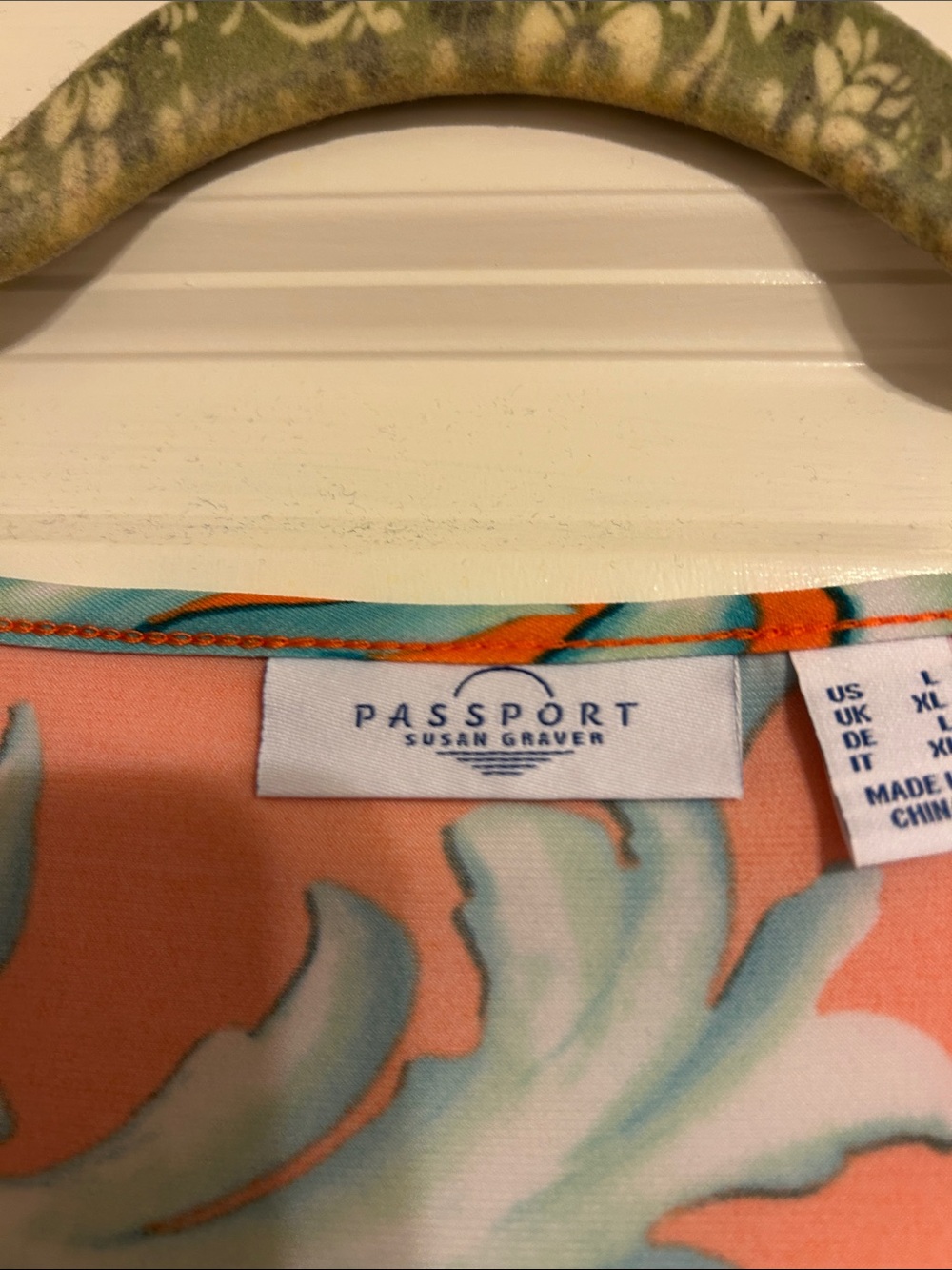 Susan Graver Liquid Knit Orange Tunic with Aqua Scroll Print - Picture 2 of 5